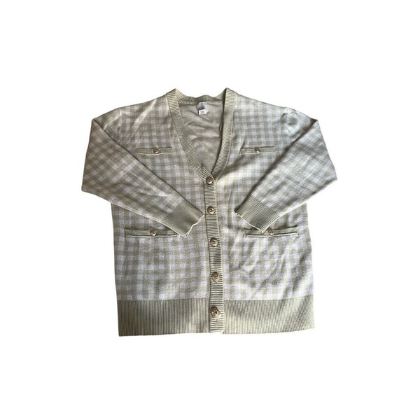 joie Sweaters - Joie Light Green Gingham Sweater with Gold Buttons Size M Cottagecore Coquette